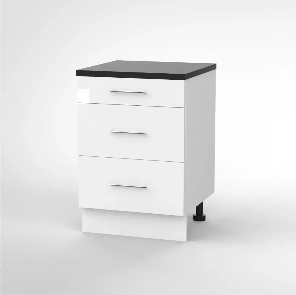 600mm 3 drawer base cabinet (Avant glossy white) (Standard runners)