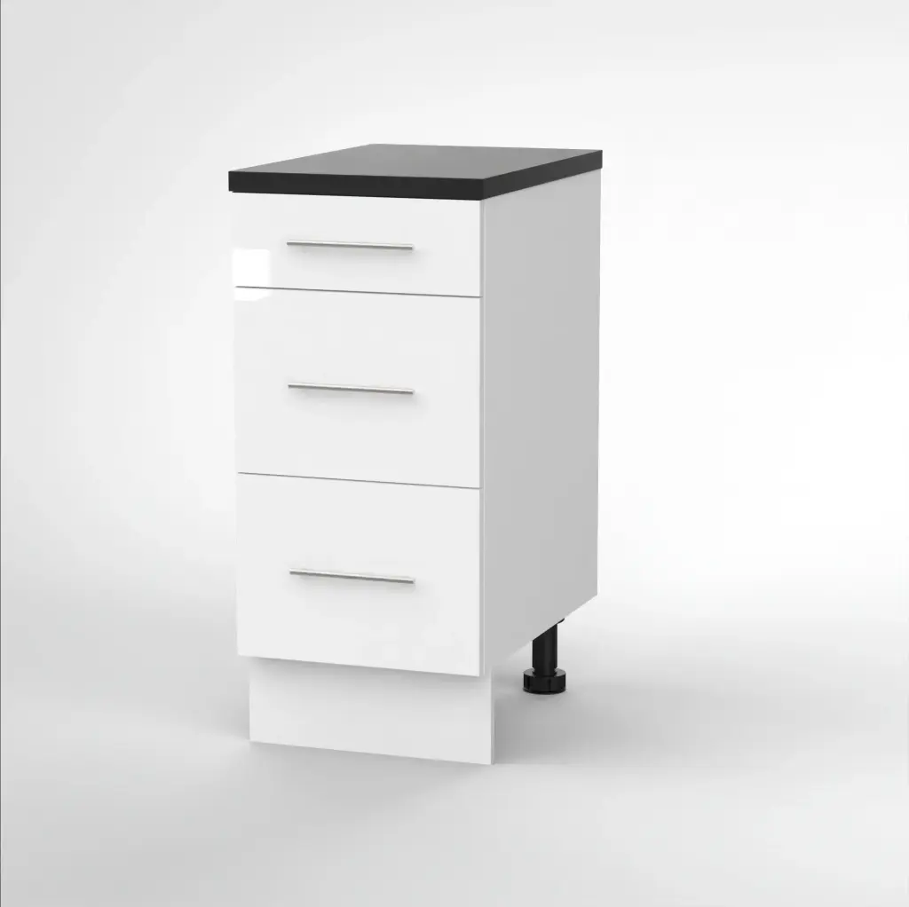 400mm 3 drawer base cabinet (Geneva gloss white) (Standard runners)