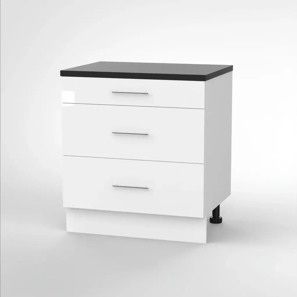 800mm 3 drawer base cabinet (Geneva gloss white) (Standard runners)