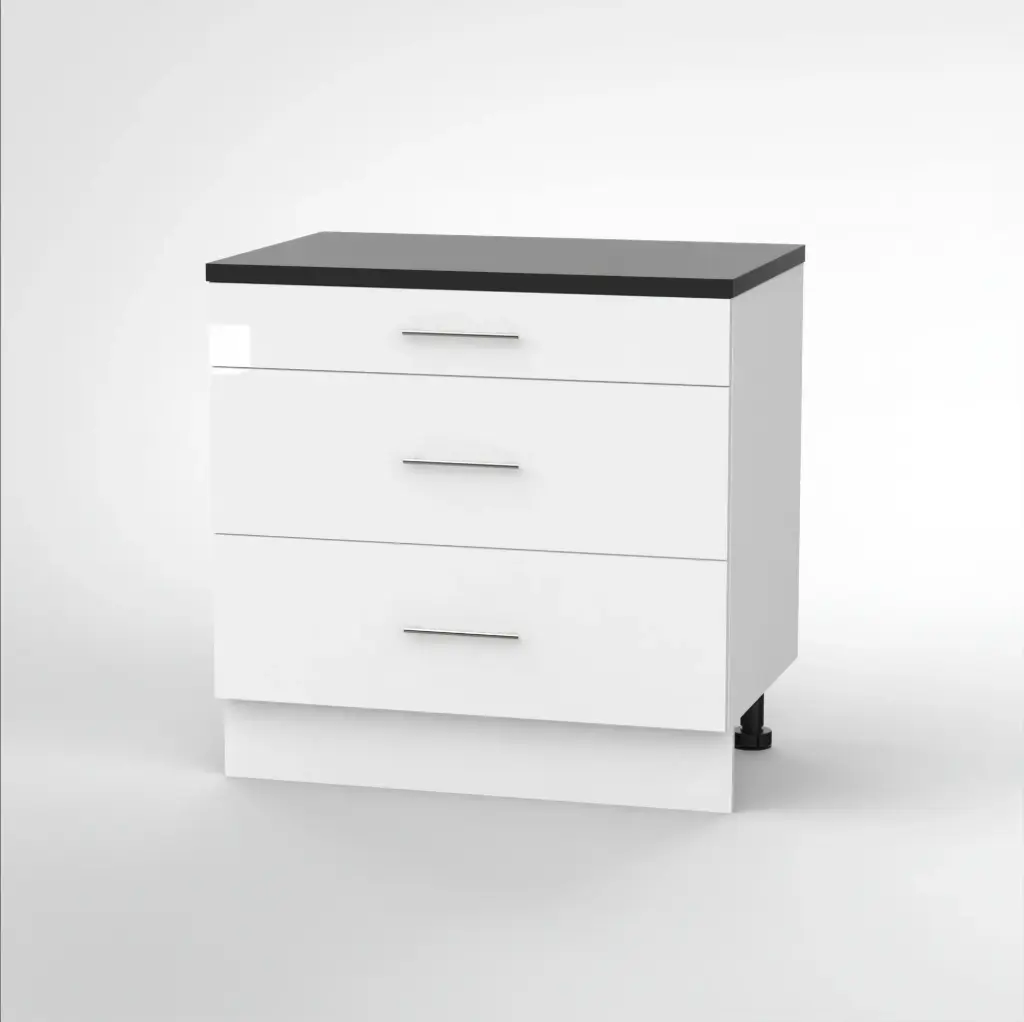 900mm 3 drawer base cabinet (Geneva gloss white) (Standard runners)