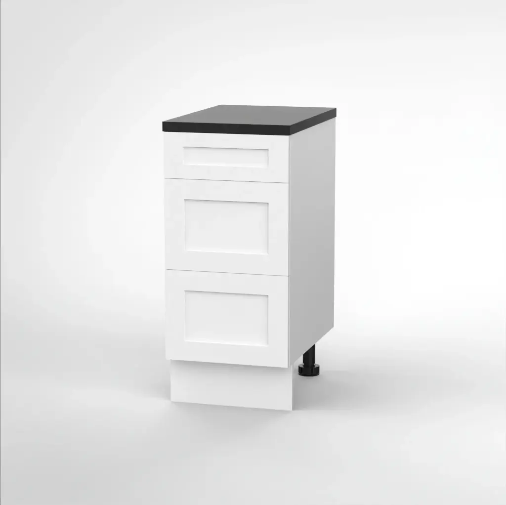 400mm 3 drawer base cabinet (Geneva shaker matte white) (Standard runners)