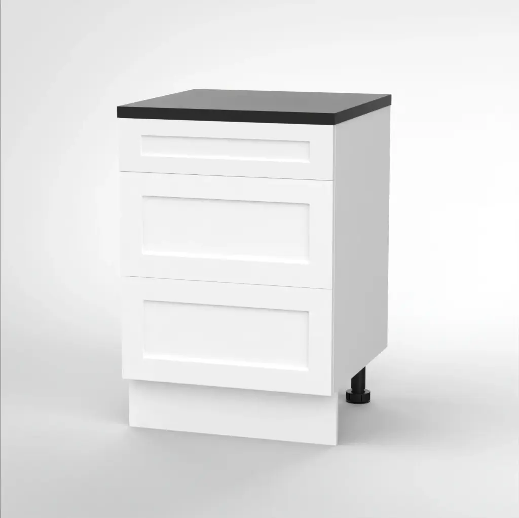 600mm 3 drawer base cabinet (Geneva shaker matte white) (Standard runners)