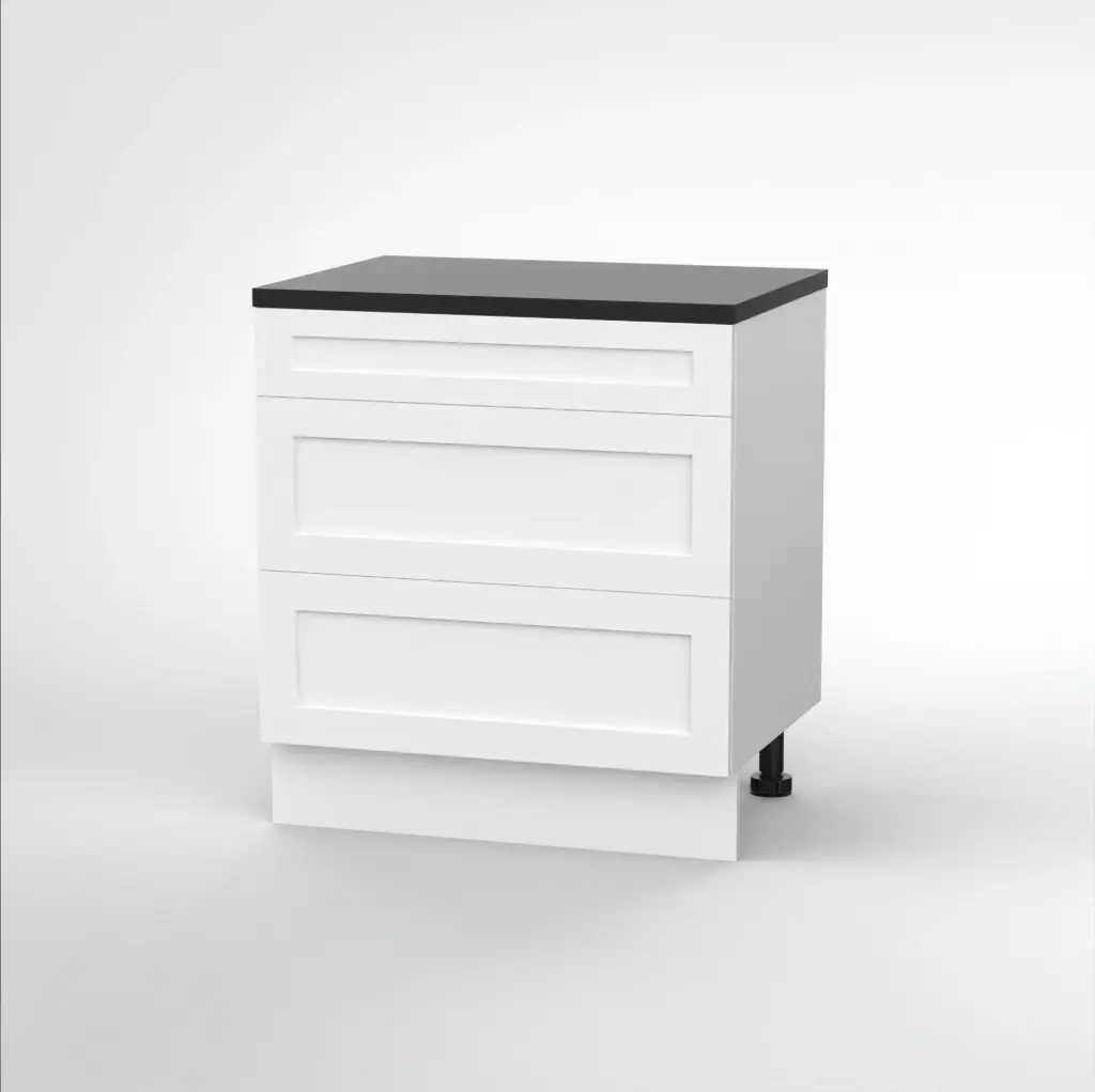 800mm 3 drawer base cabinet (Geneva shaker matte white) (Standard runners)