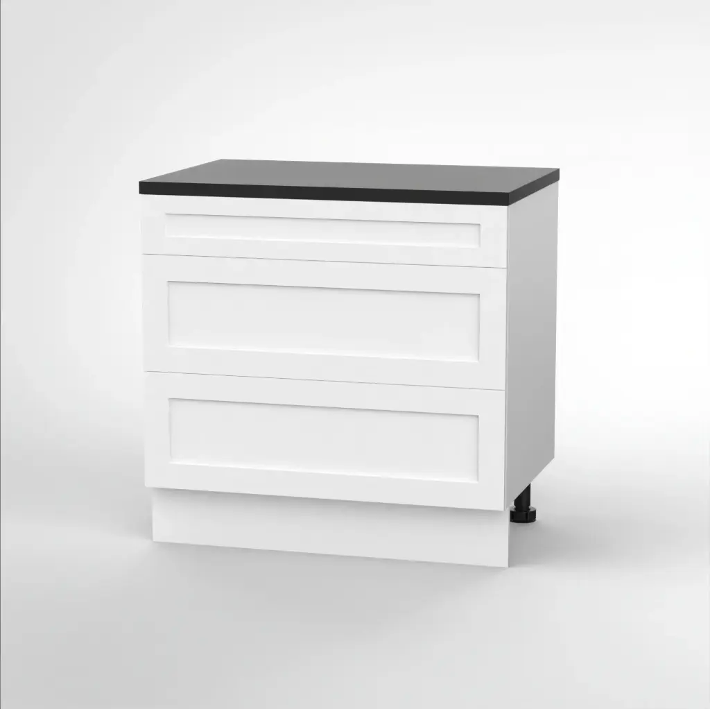 900mm 3 drawer base cabinet (Geneva shaker matte white) (Standard runners)