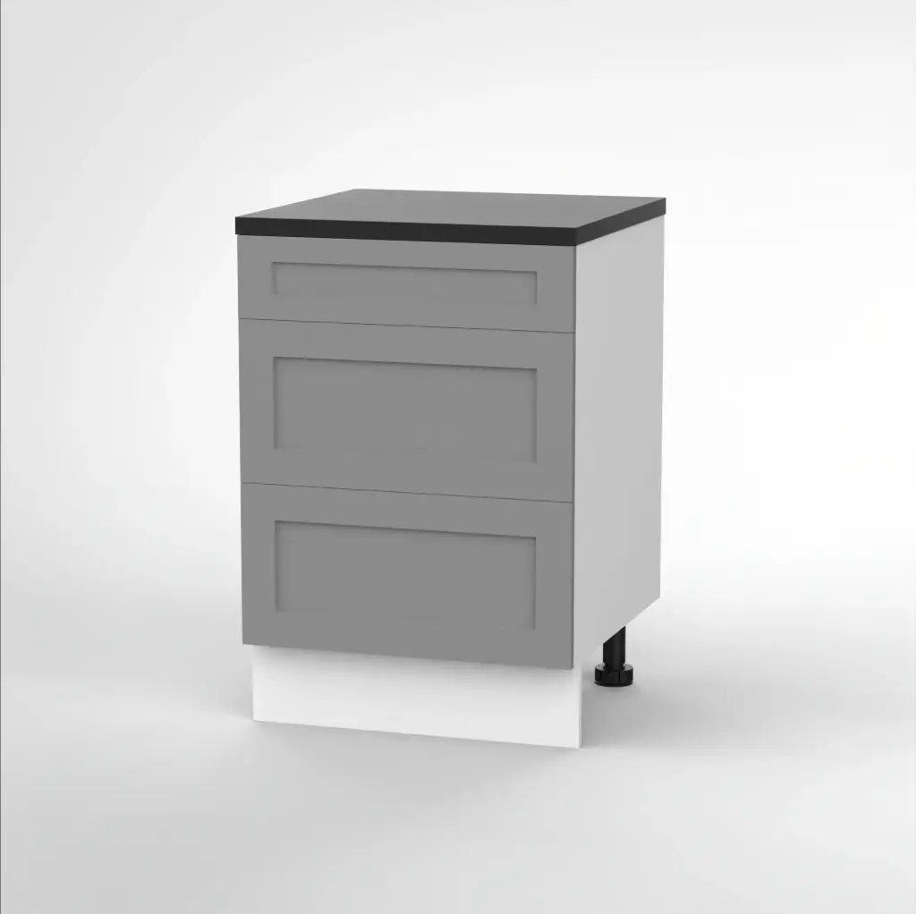 600mm 3 drawer base cabinet (Geneva shaker matte grey) (Standard runners)
