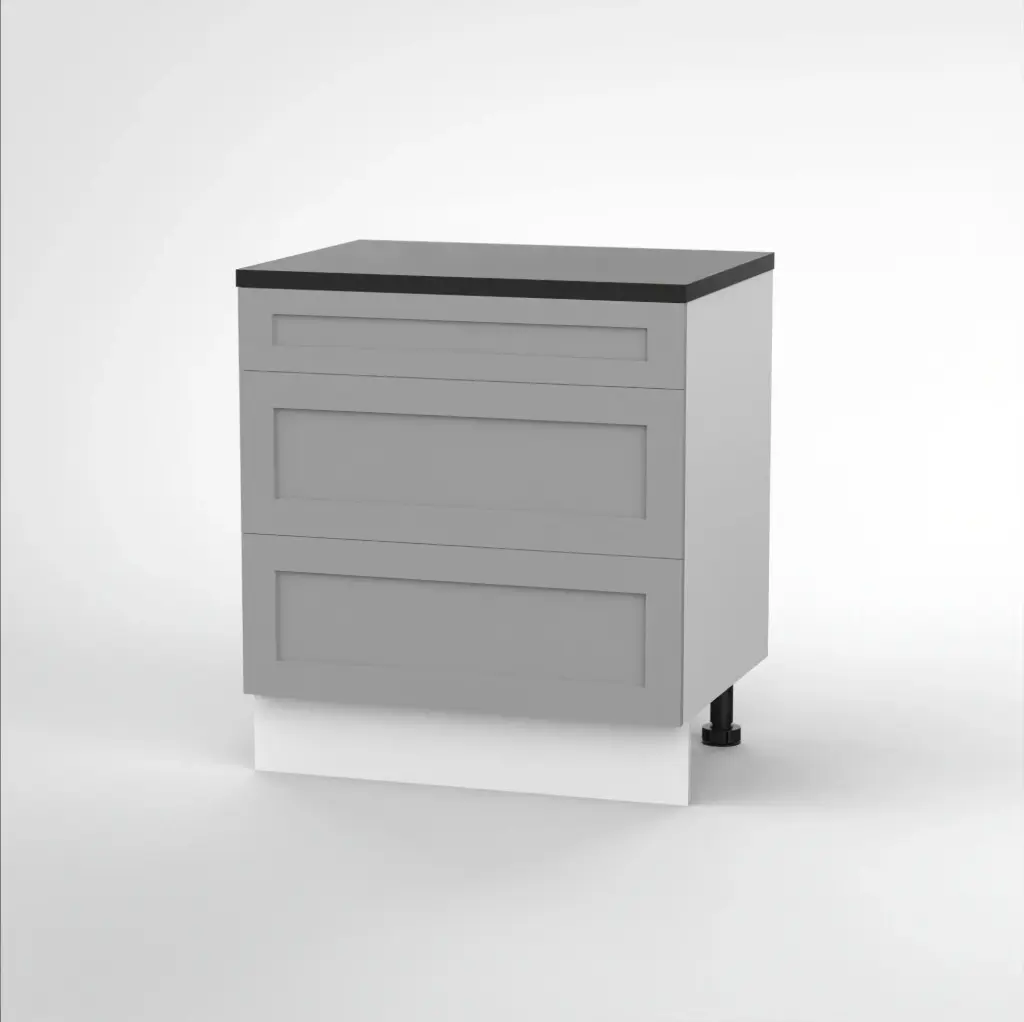 800mm 3 drawer base cabinet (Geneva shaker matte grey) (Standard runners)