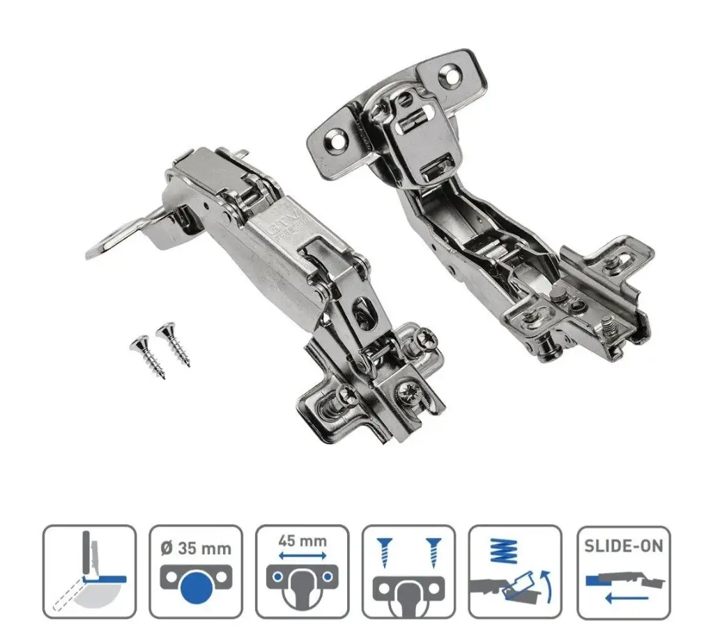 Cabinet hinge 165 degrees, screw on base