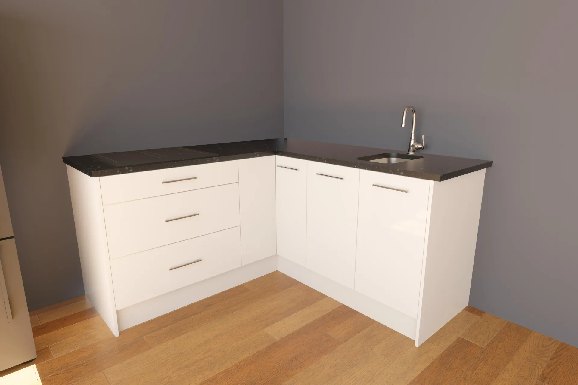 High gloss white - L-shape 1700mm x 1700mm kitchen AVANT