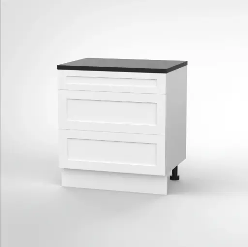 800mm 3 drawer base cabinet (Geneva shaker matte white)