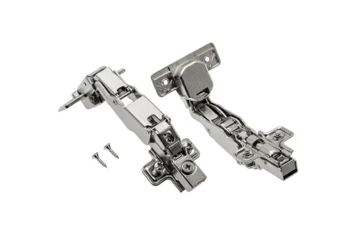 Cabinet hinge 165 degrees, soft close, clip on base